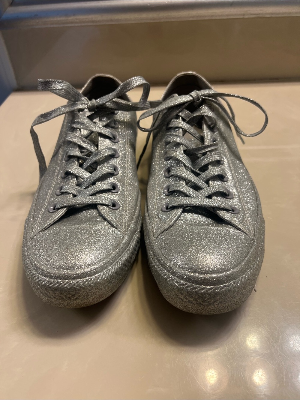 Converse  Chuck Taylor All Star Silver Glitter Sneakers Men's 9, Women 11 - Picture 2 of 12